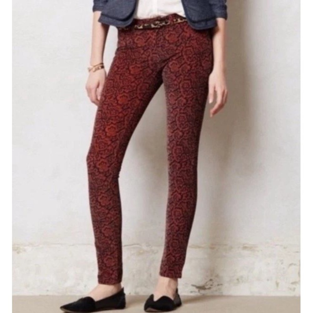 Pilcro Corduroy Pants Womens Sz 30 Orange Navy Paisley Slim Mid Rise Serif Fit